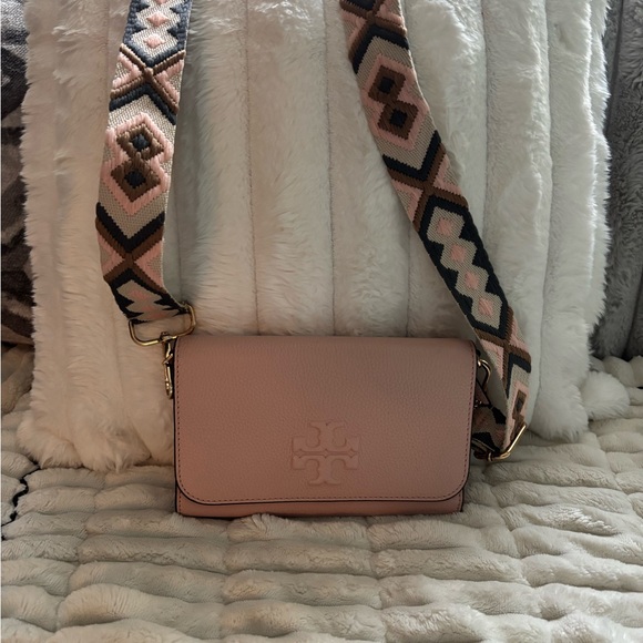 Tory Burch Pink Crossbody Bag W/ Guitar Strap - Picture 1 of 14
